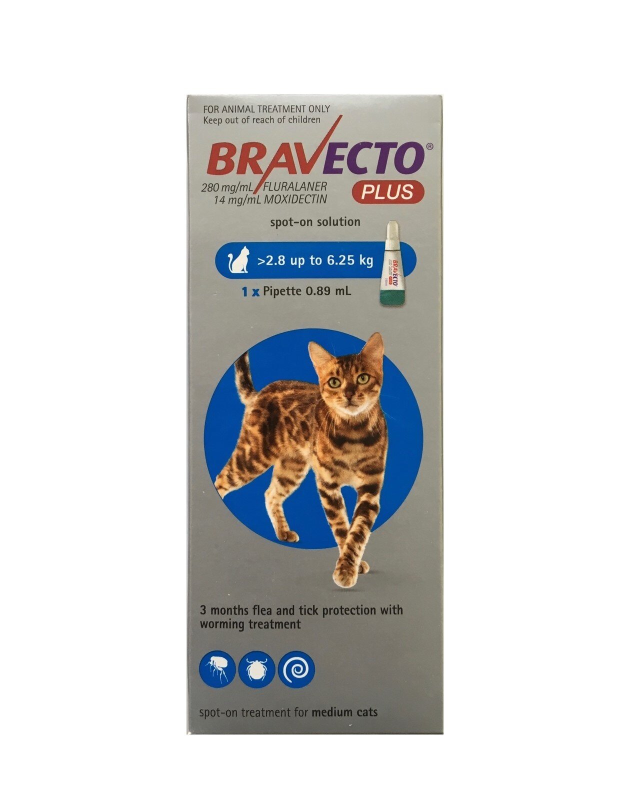 Bravecto Plus Spoton for Medium Cats 2.8 6.25kg CatFlea & Worm