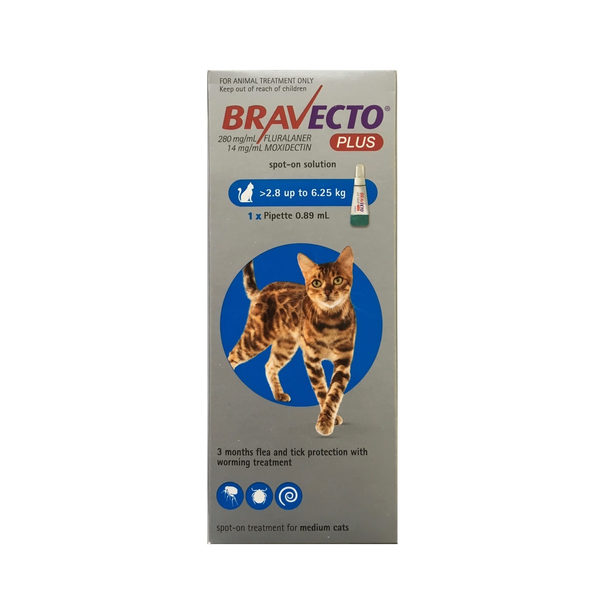 Bravecto Plus Spot-on for Medium Cats 2.8 - 6.25kg