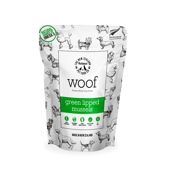 Woof Green Lipped Mussel Treats 50g Dog Treats NZ Pet.kiwi The NZ Natural Pet Food Co