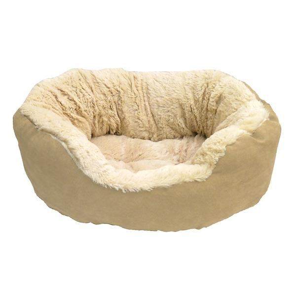 Tan Faux Suede Plush Oval Bed