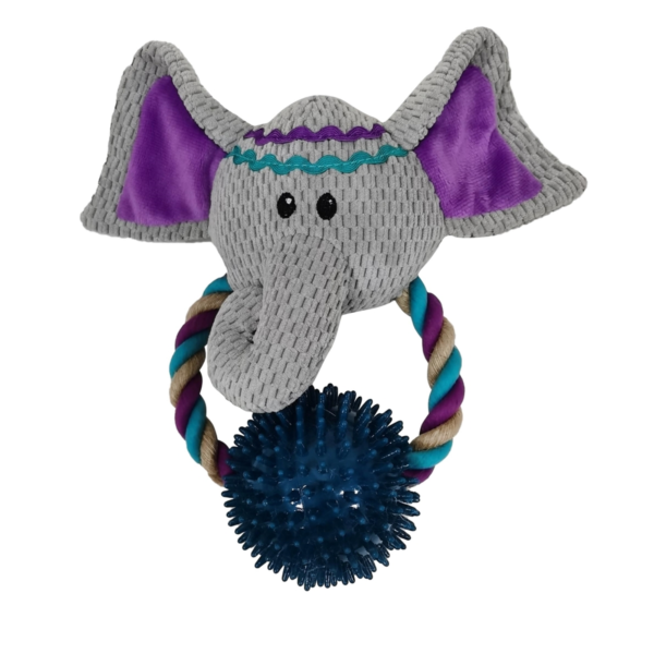 Boho Elephant with Rope Ring & TPR Ball 21cm