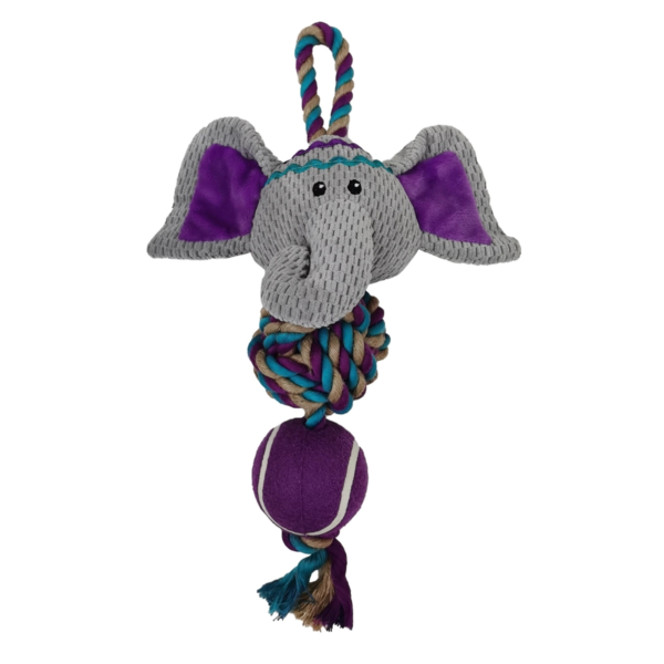 Boho Elephant Tug with Rope & Tennis Ball 38cm