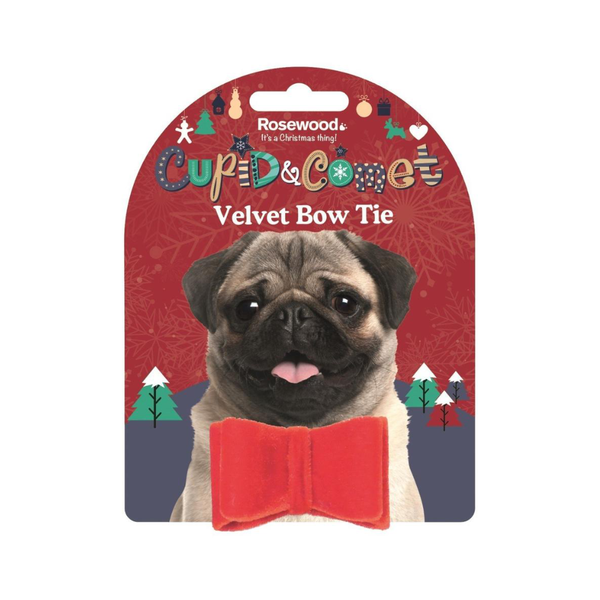 Cupid and Comet Christmas Velvet Bow Tie
