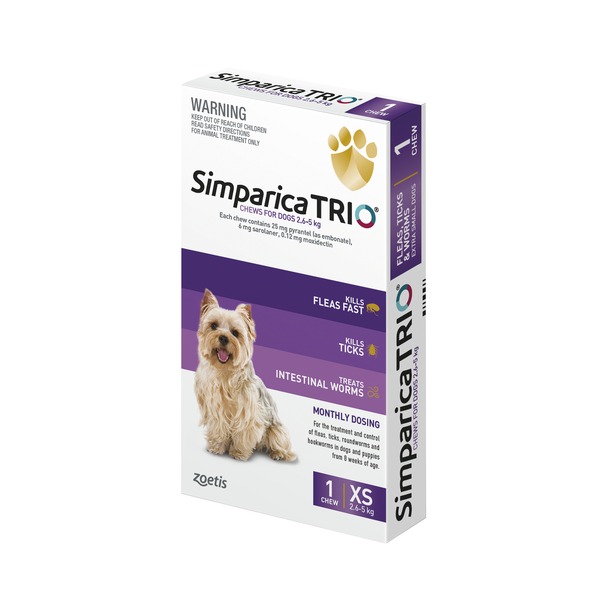 Simparica Trio Extra Small Dog 2.6kg -5kg