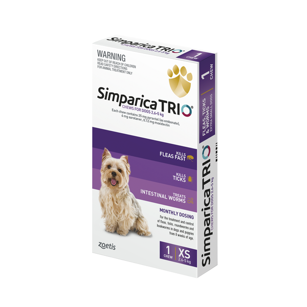 Simparica Trio Extra Small Dog 2.6kg -5kg