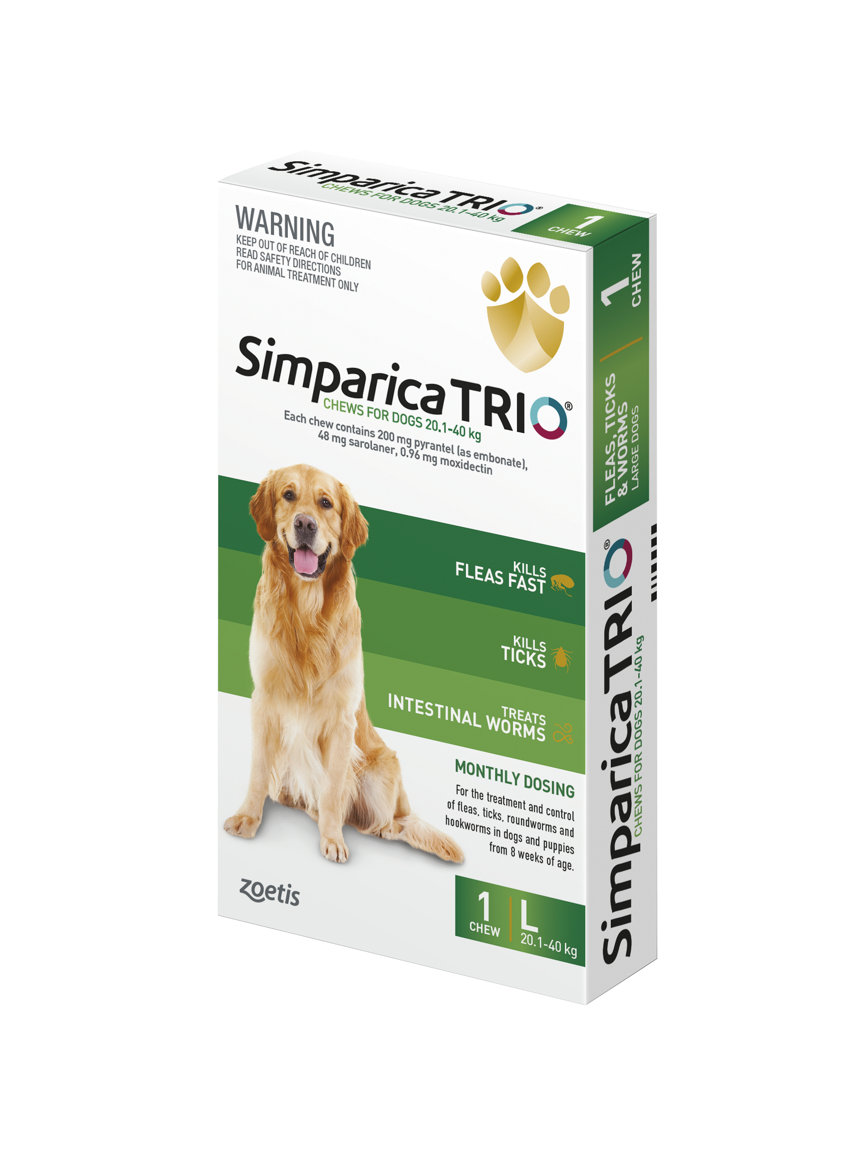 Simparica Trio Large Dog 20kg 40kg DogFlea & WormFlea Treatments