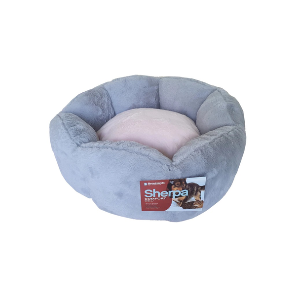 Grey & Pink Round Pet Bed