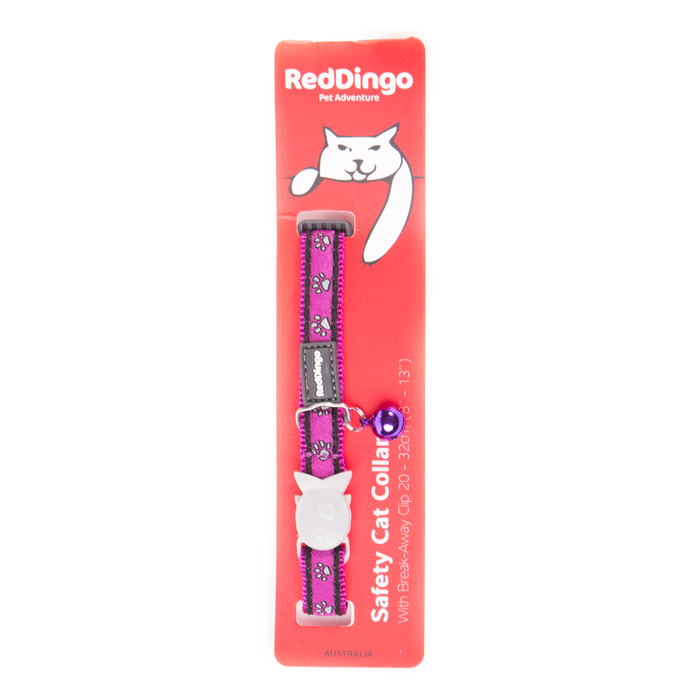 Red Dingo Cat Collar Paw Prints Purple