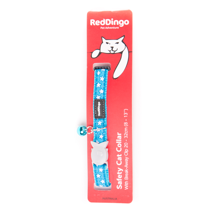 Red Dingo Cat Collar Stars on Turquoise