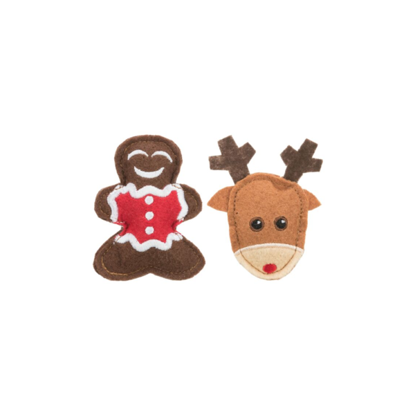 Xmas Felt Elk and Gingerbread Cat Toy 8cm