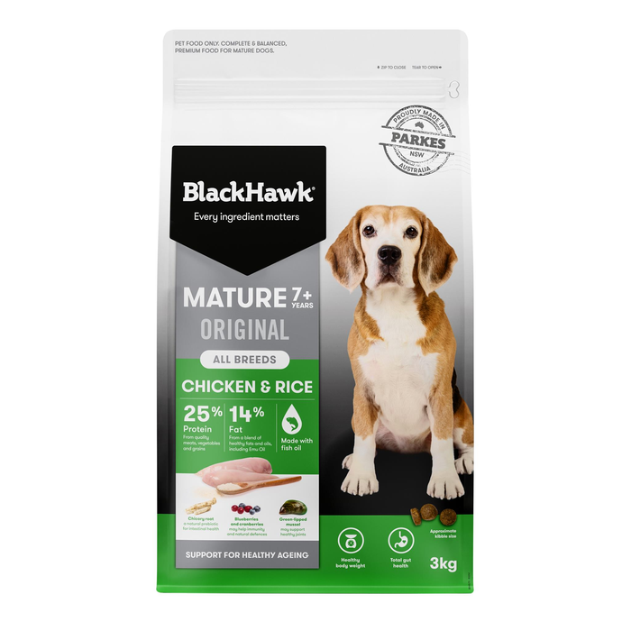 Black Hawk Mature 7+ Chicken & Rice Dog Food 