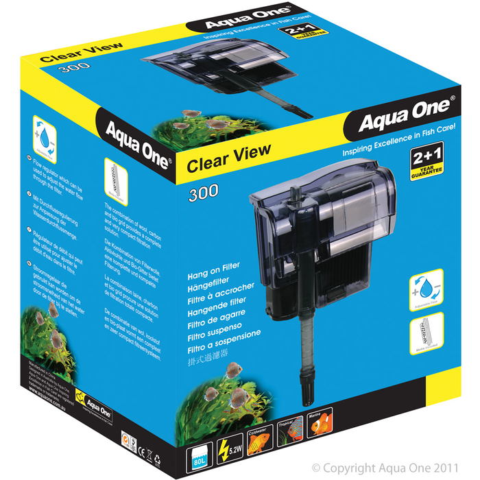 Aqua One H300 ClearView Hang On Filter - 395l/hr