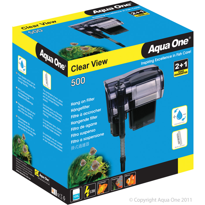 Aqua One H500 ClearView Hang On Filter - 635l/hr