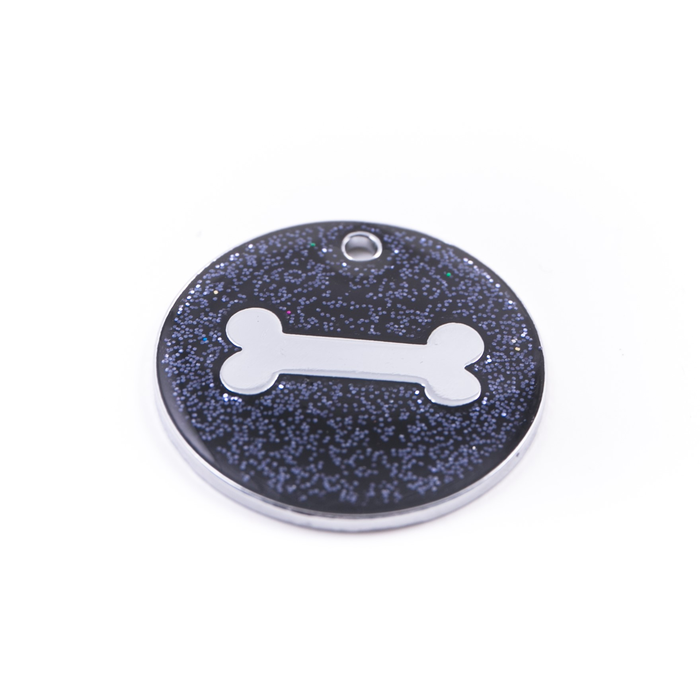 Pet.kiwi ID Tag - Black Glitter Bone