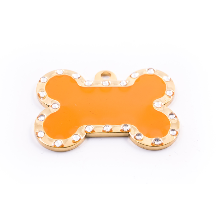 Pet.kiwi ID Tag - Orange Bone with Diamantes