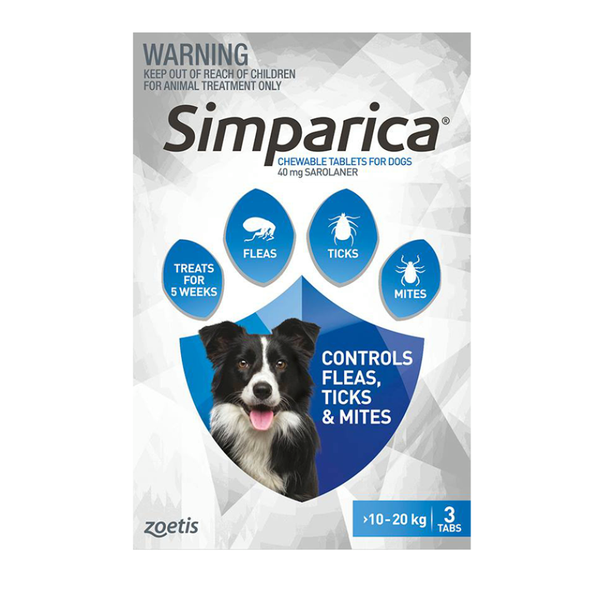 Simparica Chewable Tab for Dogs 10-20kg 3 pack