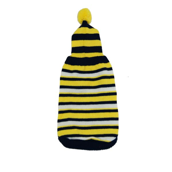 Small Dog Pom Pom Striped Hoodie - Yellow